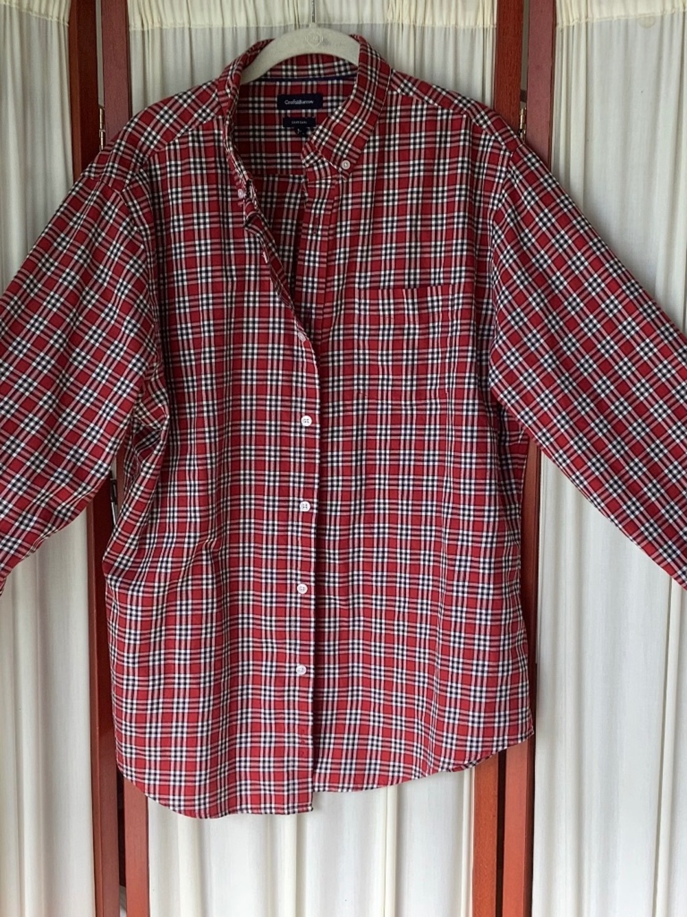 Croft & Barrow Men's Red Plaid Button Down Shirt Easy Care Size L
